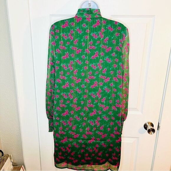 Modcloth Winter Blooming Roses Dress Tie Neck Shift Green Pink Floral S NWT - Picture 11 of 13
